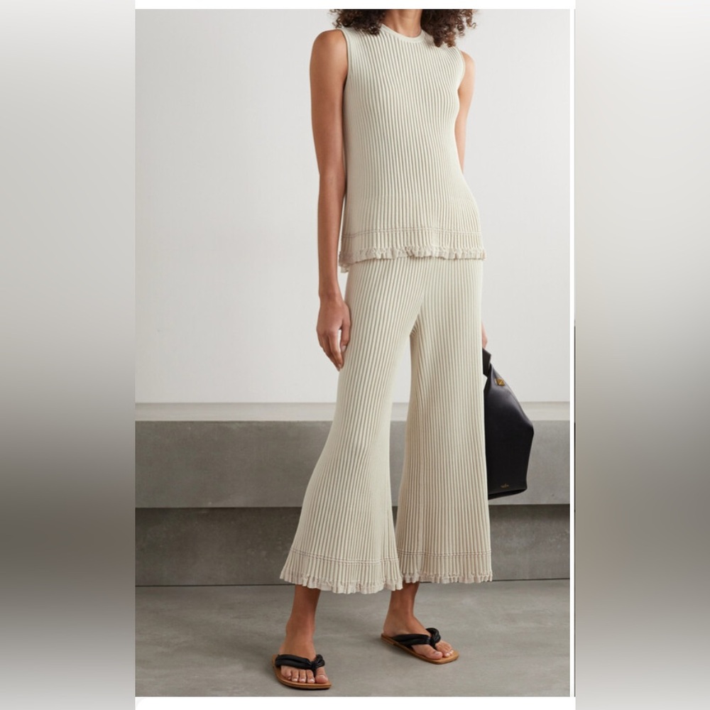 Theory Cream Ribbed Knit cropped ottoman cullot pants size M